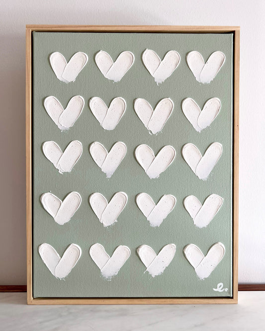White Hearts on Sage Textured Art